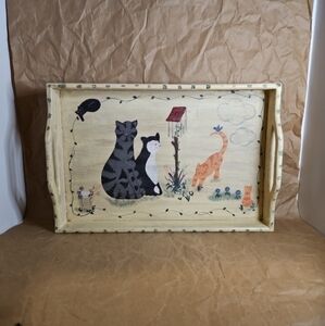 Cat/Kitten  17x11 Inch Handpainted Wood Tray Vintage 1997